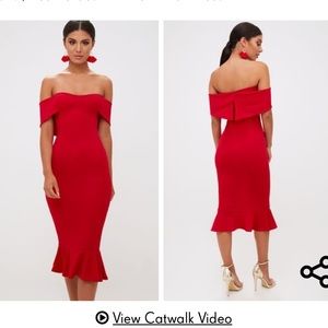 Pretty little thing off the shoulder midi dress